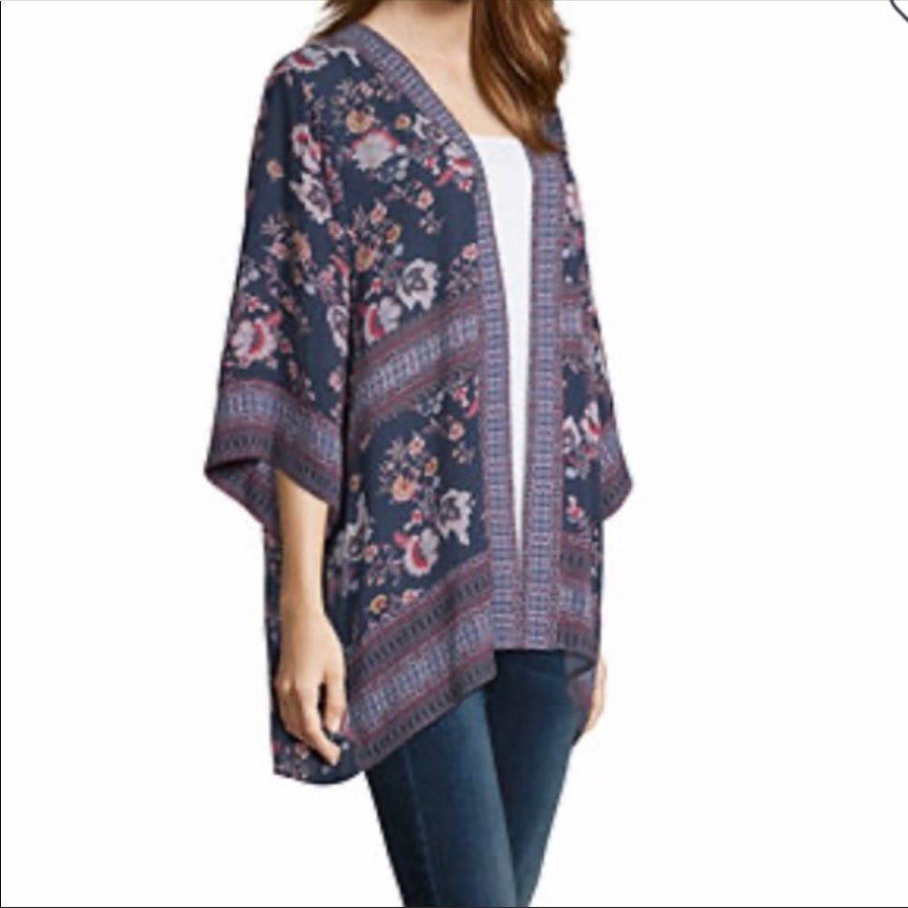 ARTESIA Boho Bohemian Kimono Navy Blue Floral Size Medium